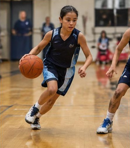 Junior basketball player in action